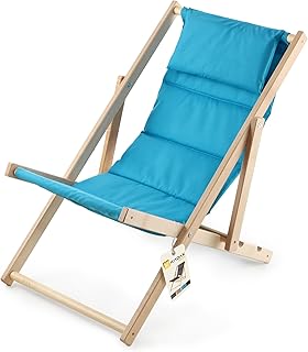 KADAX Chaise longue en bois de hêtre, chaise pliante pour plage, jusqu'à 120 kg, moderne, bleue, avec appui-tête