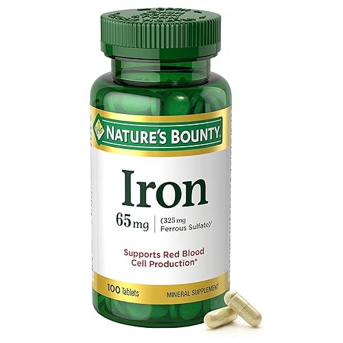 Natureβs Bounty Iron 65mg, 325 mg Ferrous Sulfate, Cellular Energy Support, Promotes Normal Red Blood Cell Production, 1 Serving Per Day, Gluten Free, 100 Vegetarian Tablets - 100 Count (Pack of 1)