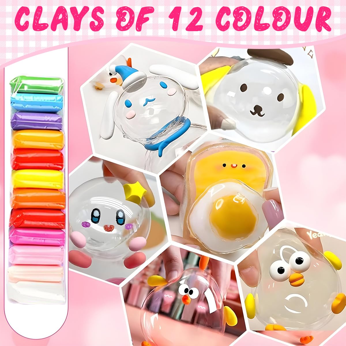 HASTHIP® DIY Nano Tape Bubble Clay Craft Kit for Kids,DIY Puffy Confetti Tape Art Kit,Squishy Making Maker for Kids Includes Assorted Decorative Fillings Stickers Children's Day Gift 2