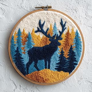 DIY Punch Needle Kits Elk Rocky Mountain Conifer Trees 20x20cm