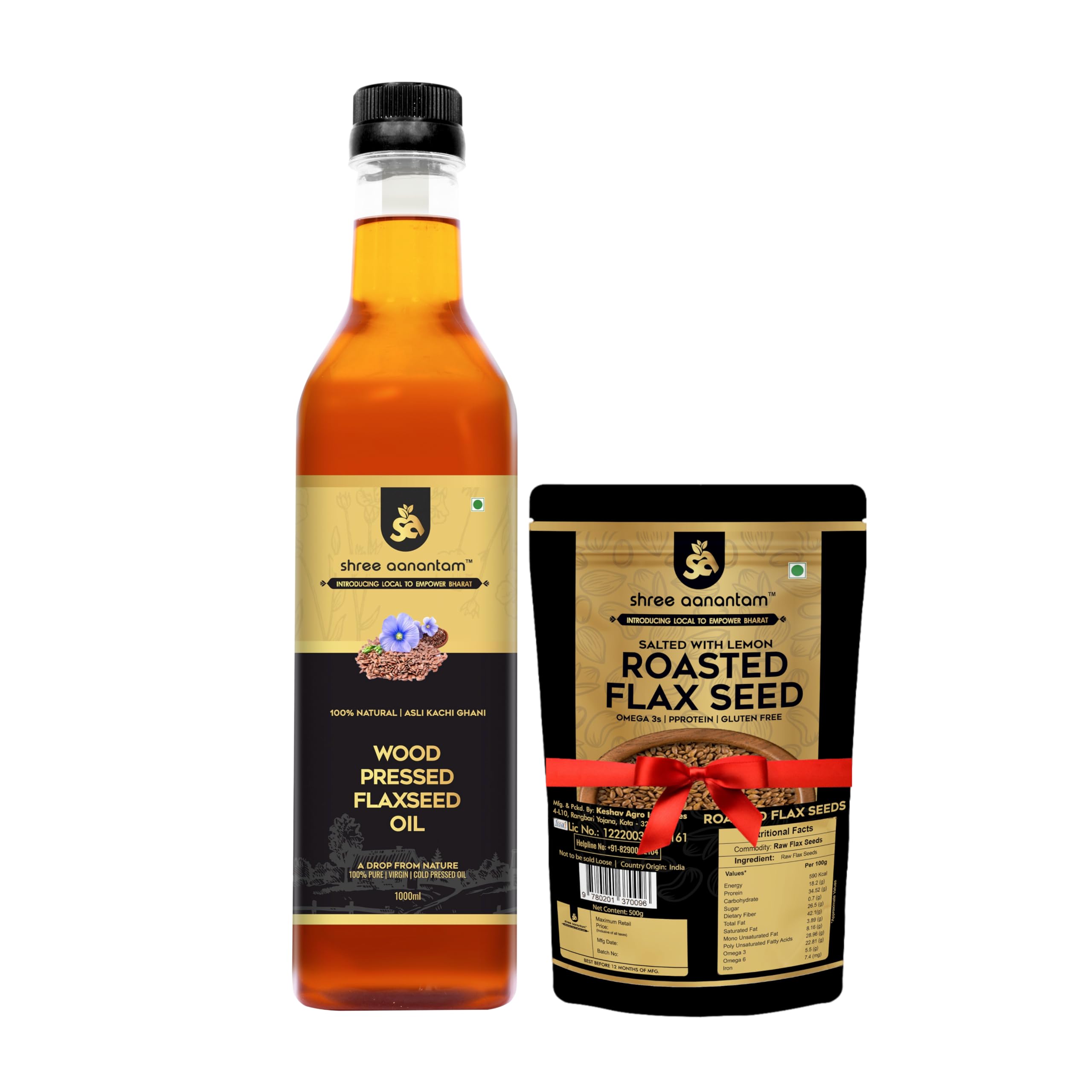 Shree Aanantam Cold Pressed Flax seed Oil - 1Litre | Get Organic Roasted Flax seed Salted With Lemon Flavor - 250g with Cold Pressed Flax seed Oil -1L (B0CJM8JL1G) Amazon Price History, Amazon Price Tracker