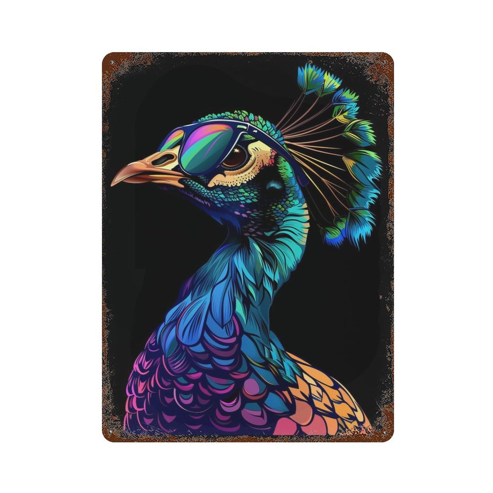 Retro Metal Sign with Peacock Colorful Design 15.7"x11.8", for Pub, Kitchen And Man Cave Decor, Rustic Home Decor