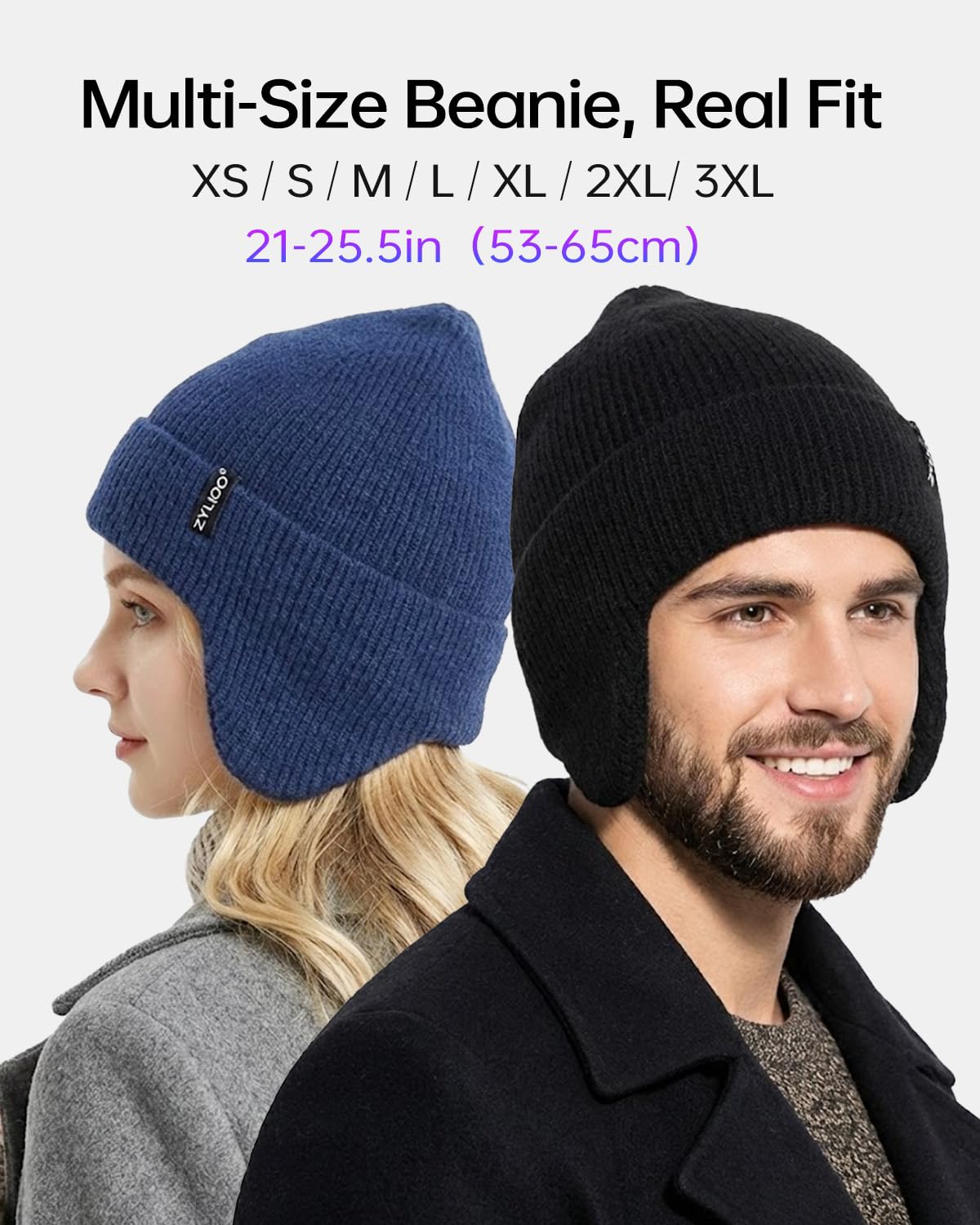 Zylioo S/M/L/XL/XXL/3XL Ear Flap Winter Beanie Cappelli per teste grandi e piccole, copertura per le orecchie, cappelli caldi beany cappelli, cappelli invernali lavorati a maglia con teschio,