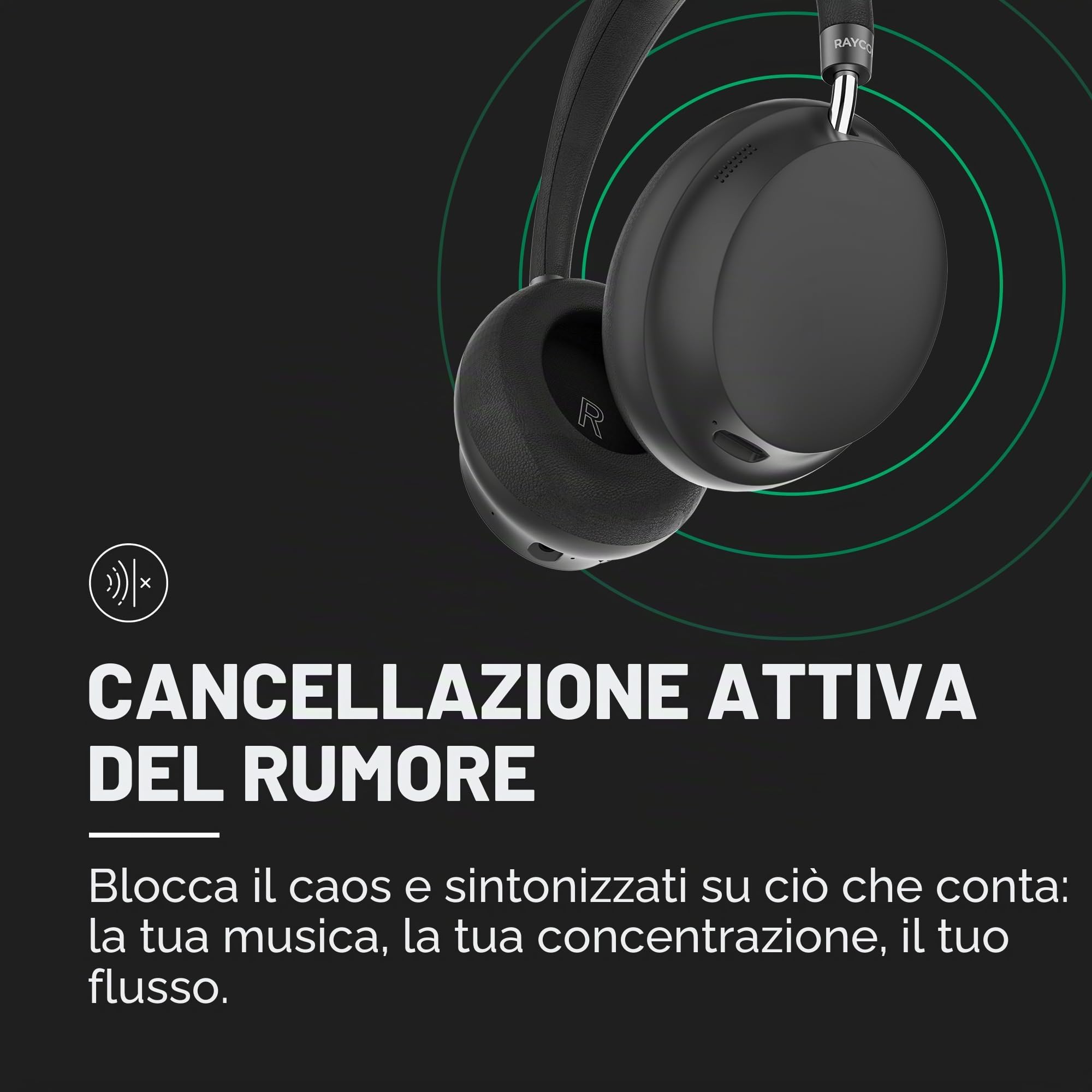 Raycon Essential - Cuffie Bluetooth over-ear, con cancellazione attiva del rumore, senza fili, modalità di sensibilizzazione, cuffie Bluetooth con microfono, 50 ore di durata della batteria (viola)