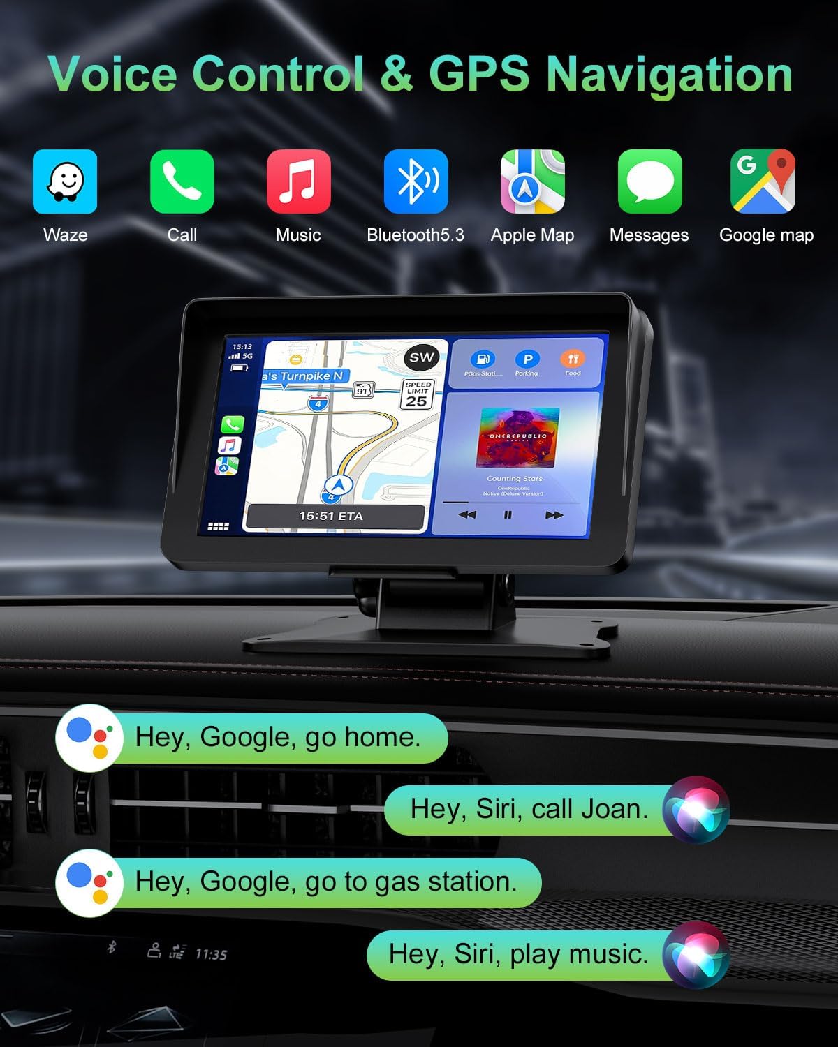 Apple Carplay Screen for Car, 7" HD Portable Wireless Apple Carplay & Android Auto Touchscreen, with 1080P Backup Camera, Car Play Screen Tablet, GPS Navigation/Mirror Link/Bluetooth/FM/Voice Control 4 71JOgInU8YL. AC SL1500