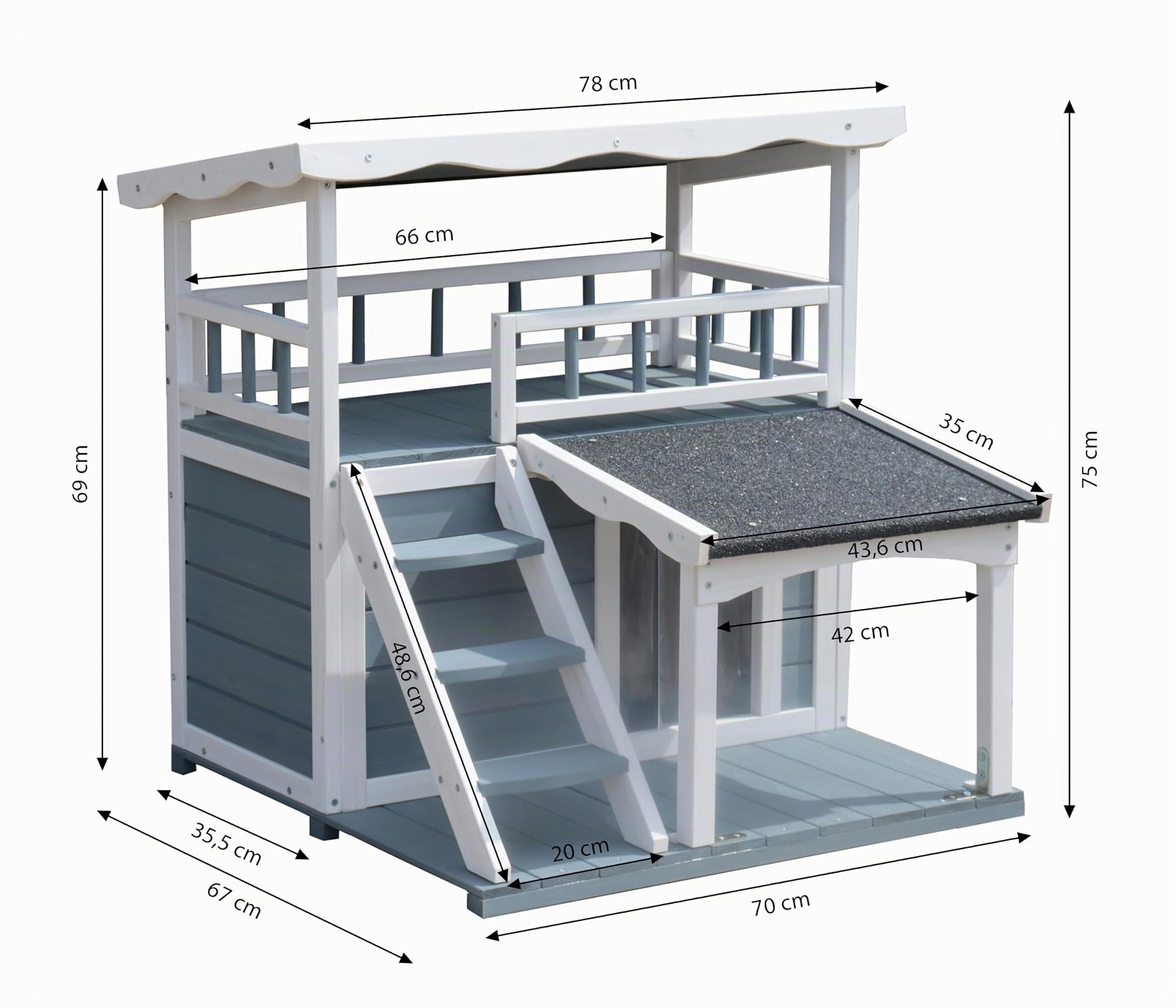 Dehner Lieblinge Katzenhaus Maison, Katzenhöhle Outdoor, Hütte für Katzen, robust, ca. 78 x 75 x 73 cm, Tannenholz, grau/weiß