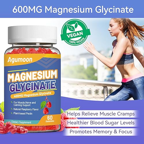 Miniatura 5 de Gomitas de glicinato de magnesio 400 mg con L-treonina 200 mg, calcio, potasio, vitaminas D y B6, CoQ10 - Alta absorción para aliviar el estrés y