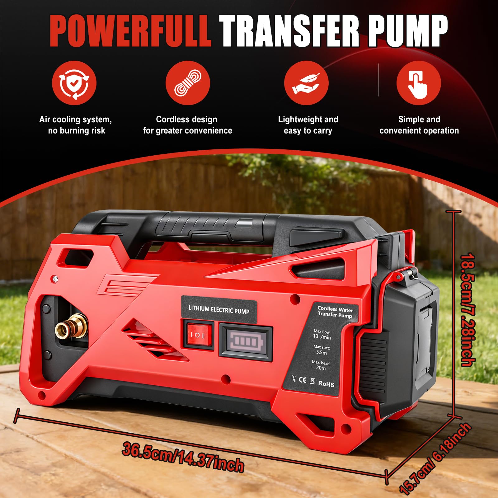 Pompa per acqua compatibile con batteria Milwaukee 18V, Elettropompa autoaspirante portatile senza fili per casa, piscina, camper, giardino, vasca idromassaggio, laghetto, acquario (senza batteria)