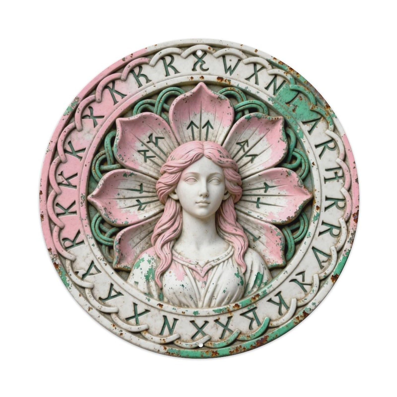 Celtic Blodeuwedd Flower Maiden Rune Metal Tin Sign Plaque