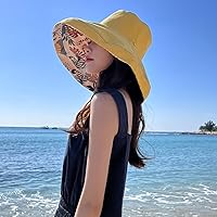 Vista 16 de Sombrero de sol de ala súper ancha para mujer, de algodón, plegable, reversible, con borde con cable, protección UV, verano, playa, viajes, jardín