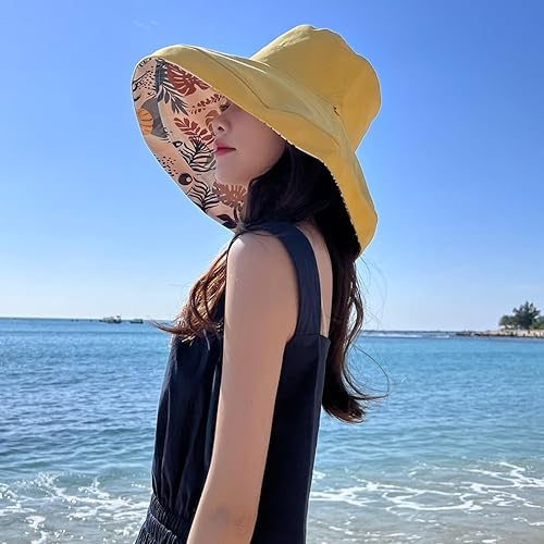 Miniatura 16 de Sombrero de sol de ala súper ancha para mujer, de algodón, plegable, reversible, con borde con cable, protección UV, verano, playa, viajes, jardín