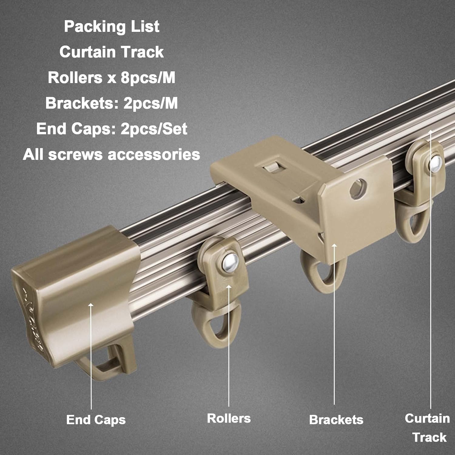 Champagne Gold Flexible Shower Curtain Track Ceiling Mount System for Gazebo Patio Bedroom Curved/Ceiling Mount Curtain Rod with Fittings