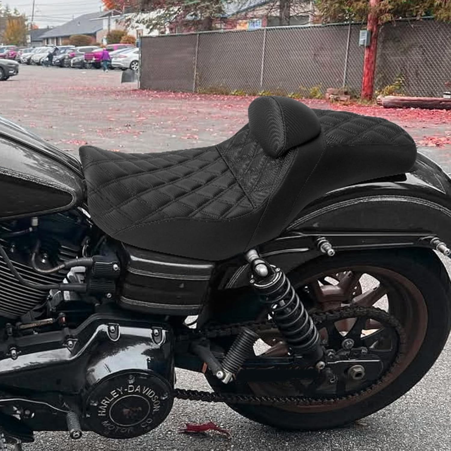 HDBUBALUS Motocycle Seat Driver & Passenger Seat Fit for Harley Dyna Wide Glide Low Rider Street Bob Fat Bob FXDF Super Glide Custom FXDC 2006-2017 (Black Stitching(Seat w/backrest))