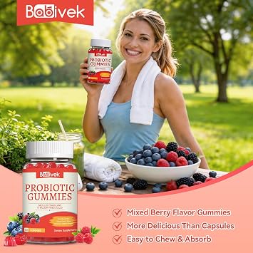 Probiotic Gummies 10 Billion CFU, Bacillus Coagulans for Digestive & Immune Support, Vegan, Non-GMO, Strawberry & Mixed Berry Flavor, 60 Count