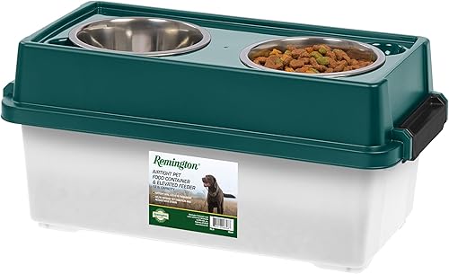 IRIS Remington - Comedero elevado mediano de 13 libras12 cuartos de galón con recipiente hermético de almacenamiento de alimentos para mascotas,