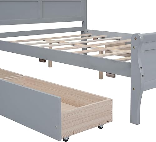 Miniatura 70 de Cama de plataforma de madera de tamaño individual con cabecera en forma de casa, soporte de listones de madera, para dormitorio de niños, niñas,