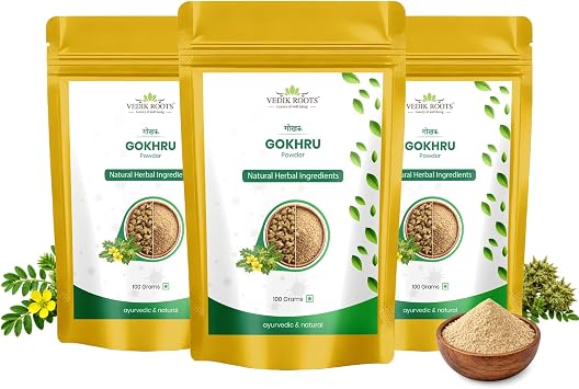 Gokhru Powder | 100% Pure & Natural Ayurvedic Herb | Traditionally Used to Balance Kidney Wellness & Urinary Wellness | 100g Pack of 3