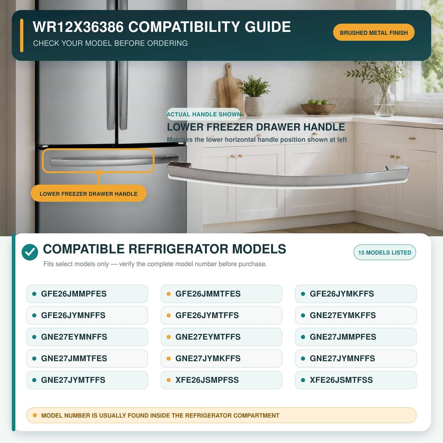 WR12X36386 Freezer Handle Compatible with GE Refrigerators, Stainless Steel