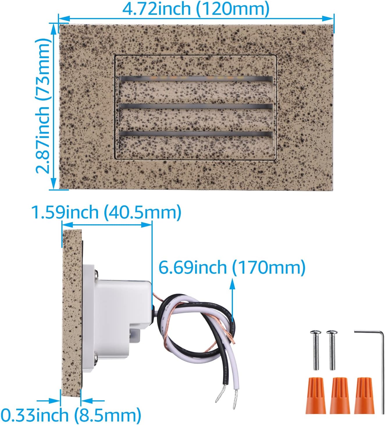 LEONLITE 3CCT Line Voltage 120V LED Step Lights, 5W Dimmable 5%-100%, 3000K/4000K/5000K Selectable, Indoor Outdoor Stair Light, Die-cast Aluminum, CRI90, ETL Listed, Pebble Grey, Pack of 6