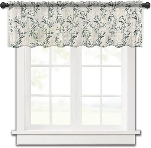 Cortina asiática japonesa con cenefa con bolsillo para barra, cortina de ventana de gasa semitransparente con estampado floral chino retro, rústico,