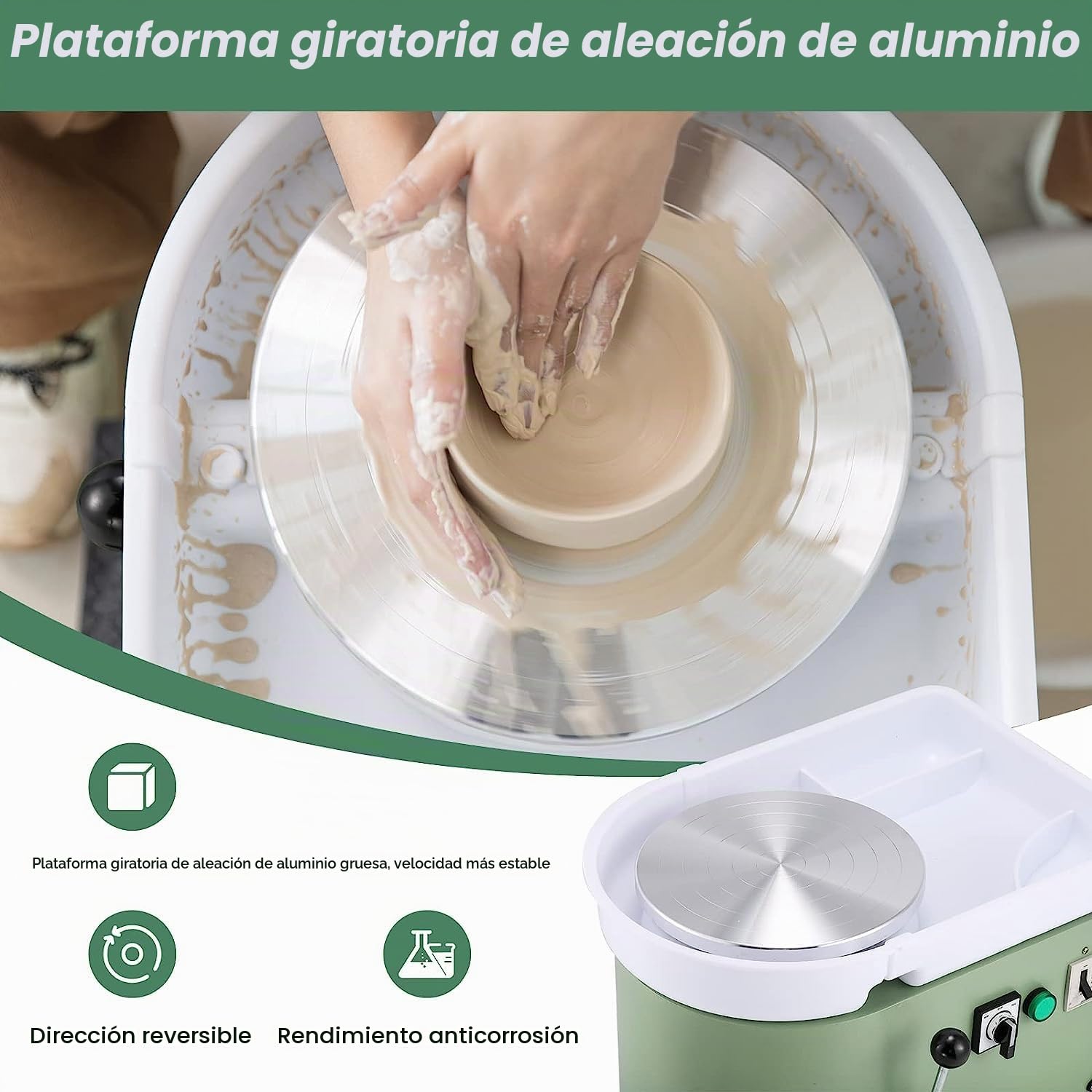Huanyu Máquina de cerámica de rueda de cerámica de 9-13/16 pulgadas con pedal de pie, máquina eléctrica de cerámica con lavabo desmontable para estudio de cerámica, entrenamiento de cerámica