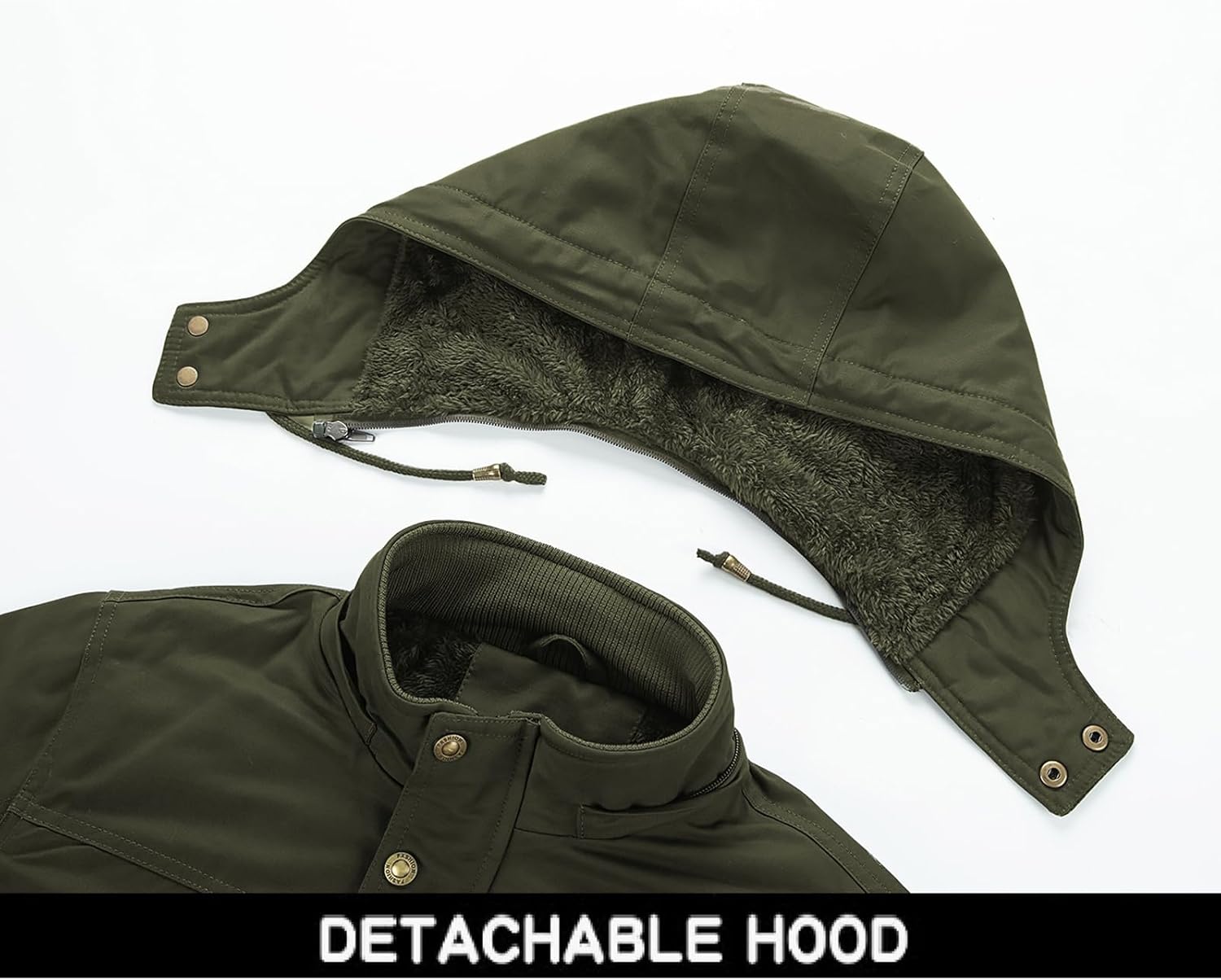 INVACHI Men's Winter Jacket Warm Cotton Military Jackets Fleece Lined Thick Work Cargo Coats with Hooded - Image 7