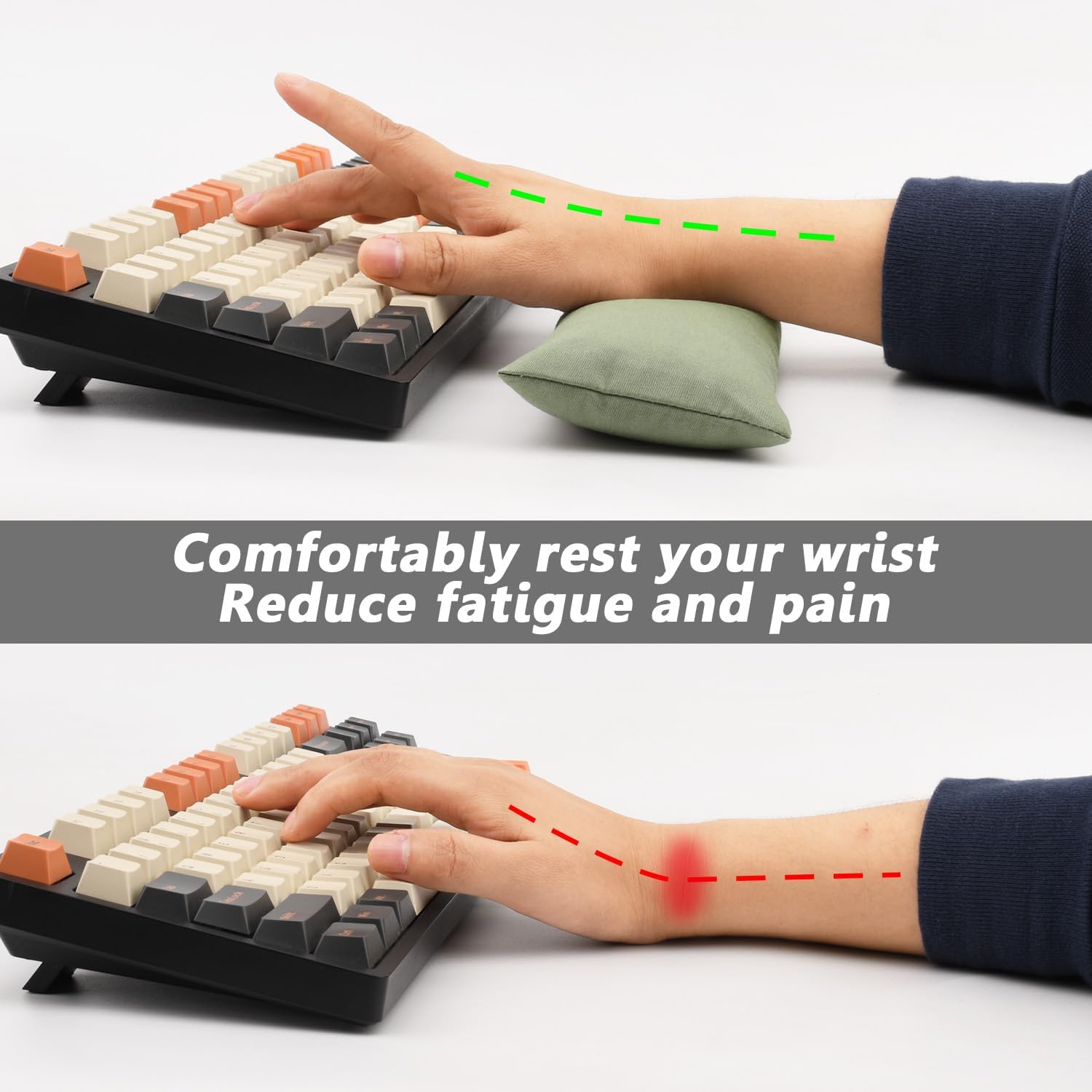 80% Keyboard Wrist Rest Bean Bag, Ergonomic Arm Palm Wrist Rest for Mechanical Keyboard, Ergobeads Wrist Cushion Pad for Gaming, Easy Typing, Computer Laptop (Light Army Green)