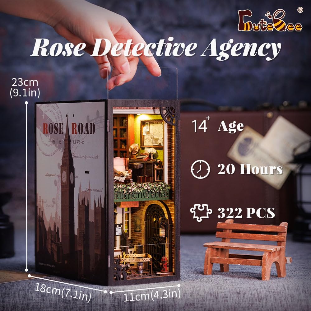 CUTEBEE - Diorama fai da te con protezione antipolvere, casa delle bambole in miniatura, con luce a LED, kit di modellismo per adulti, da costruire (Agenzia Detective Rose SZ02B)