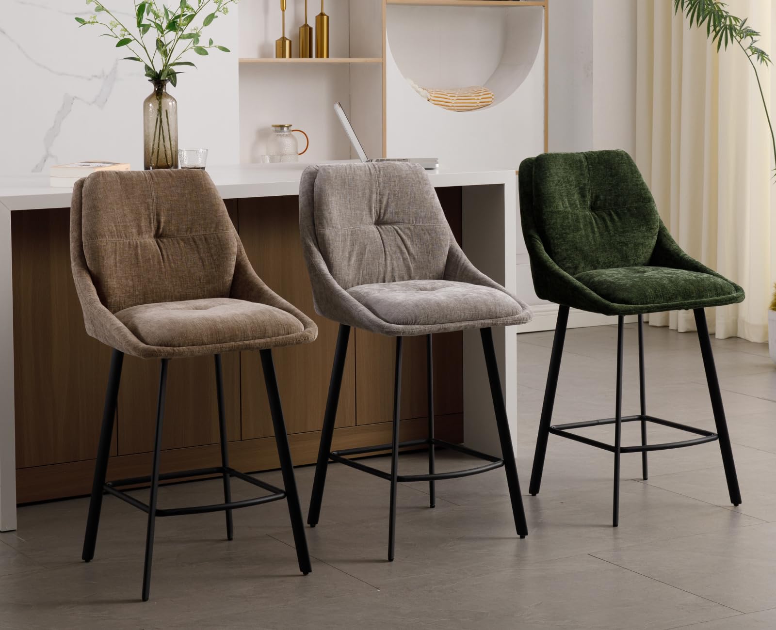 chairus 2 PZ Sgabelli da Bar in Tessuto Sgabelli Cucina Moderni, Cachi | Sgabelli Alti con Schienale Sgabelli Imbottita con Gambe in Metallo Sedie Alte per Bar/Sala da Pranzo/Penisola