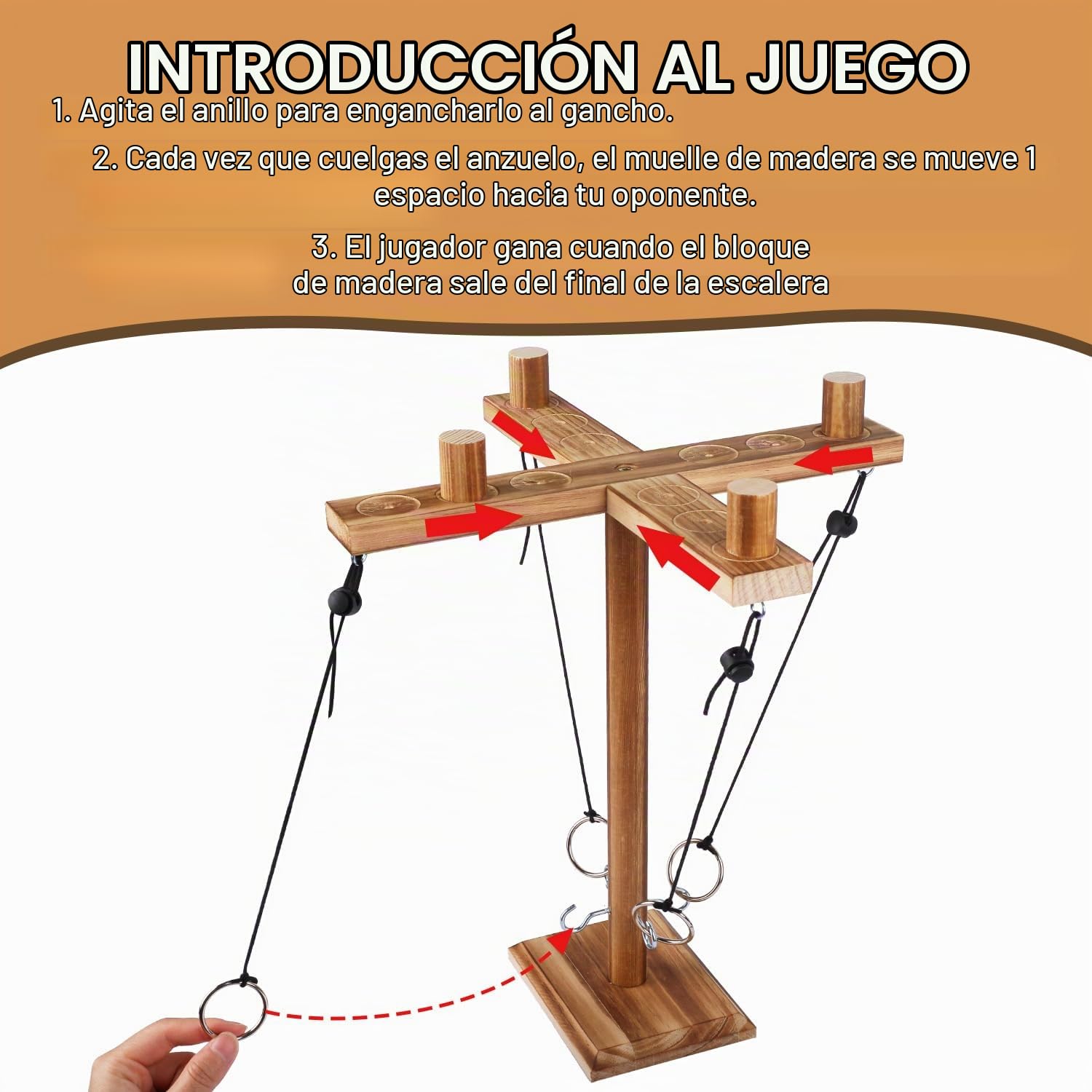 Juego de Ganchos y Anillos Toss, Juego de Lanzamiento de Anillos de Gancho, Anillas Juego de Lanzamiento Madera, Ring Toss Game, Juego Lanzamiento Anillas para Juegos en Casa