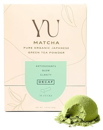 Yu Tea Organic Decaf Matcha Powder Ceremonial Grade, 30 Instant Packets | Rich in Antioxidants & L-Theanine, Low Caffeine | Unsweetened Grade A Japanese Green Tea Powder | Single Serve Sticks