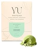 Yu Tea Organic Decaf Matcha Powder Ceremonial Grade, 30 Instant Packets | Rich in Antioxidants & L-Theanine, Low Caffeine | Unsweetened Grade A Japanese Green Tea Powder | Single Serve Sticks