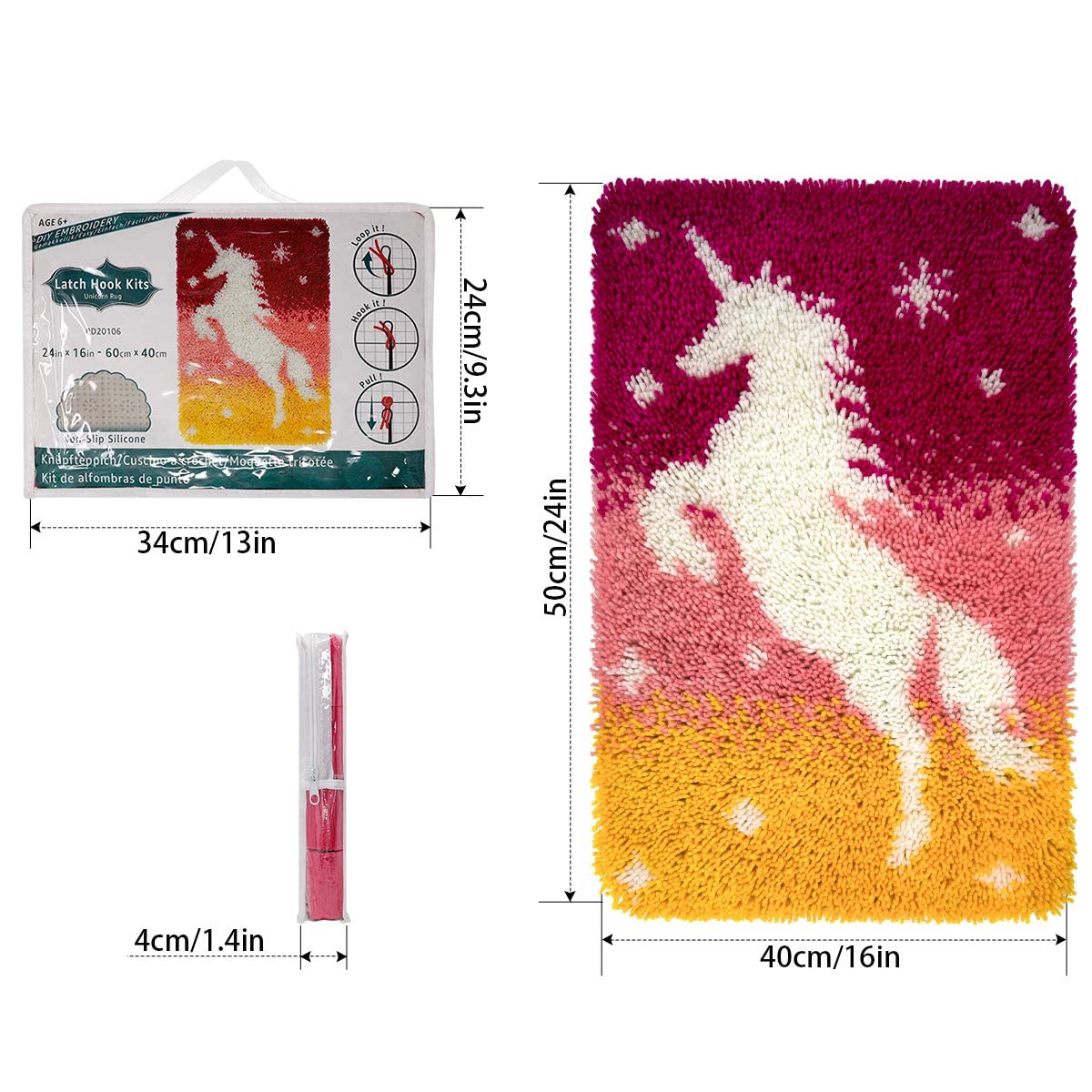 ROCKY&CHAO Kit di ganci per adulti e principianti, motivo unicorno, 60 x 40 cm, kit fai da te per tappeti e tappeti per la casa, kit per ricamo a punto croce, kit per la decorazione della casa