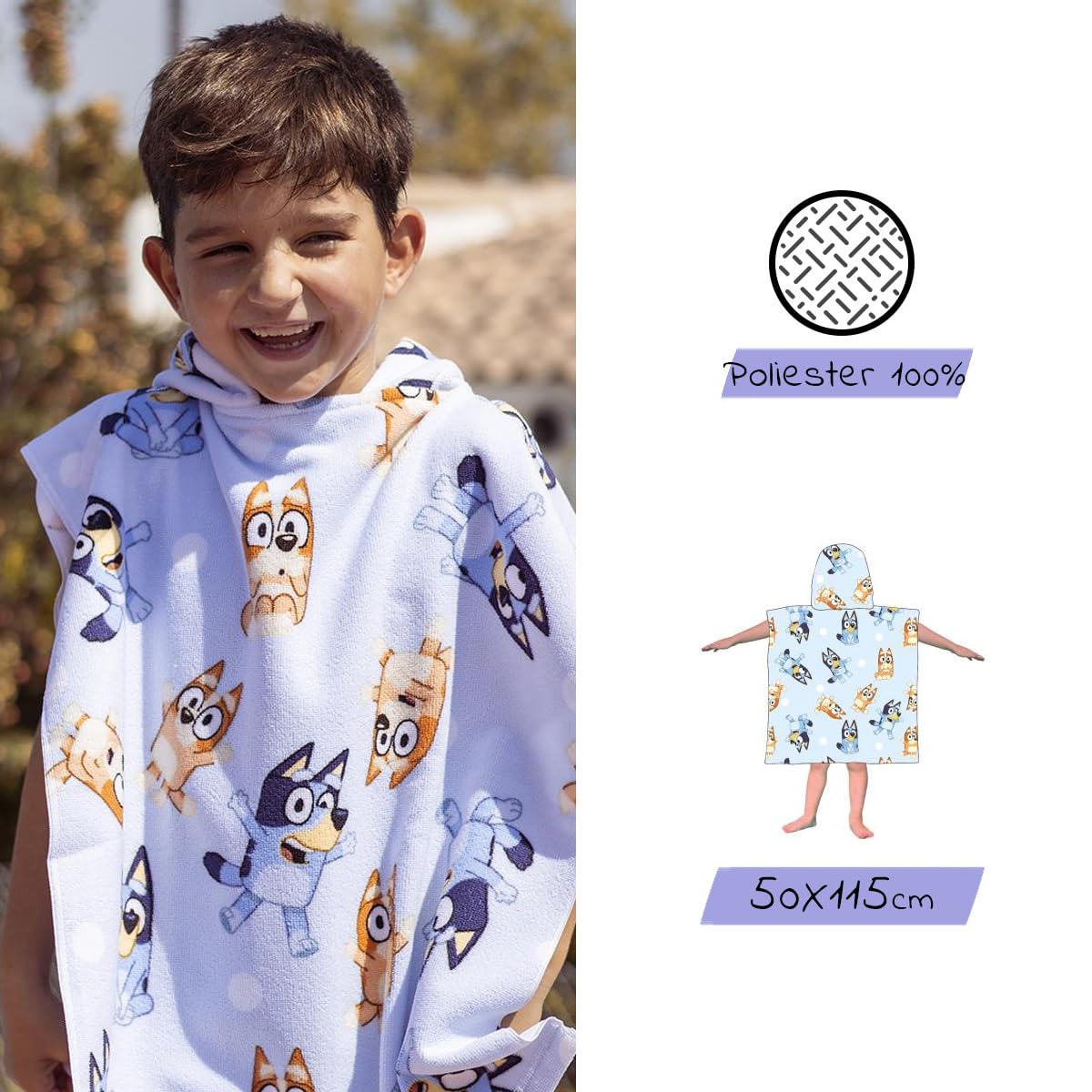 Asciugamano Con Cappuccio Bluey Per Bambini | Poncho Spiaggia 100% Cotone | Regalo Perfetto - Foto 2