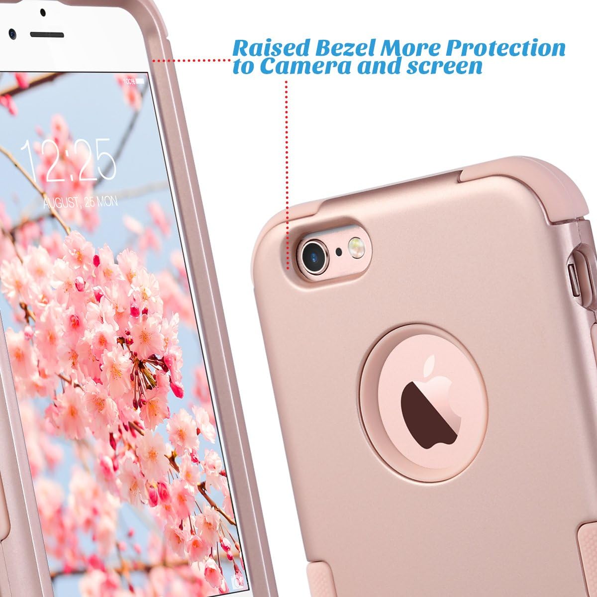 ULAK iPhone 6S Case,iPhone 6 Case, Hybrid Soft Silicone Hard PC Case Anti Slip Heavy Duty High Impact Dust Scratch Shock Resistance Protective Cover for iPhone 6/6S 4.7 Inch, Rose Gold