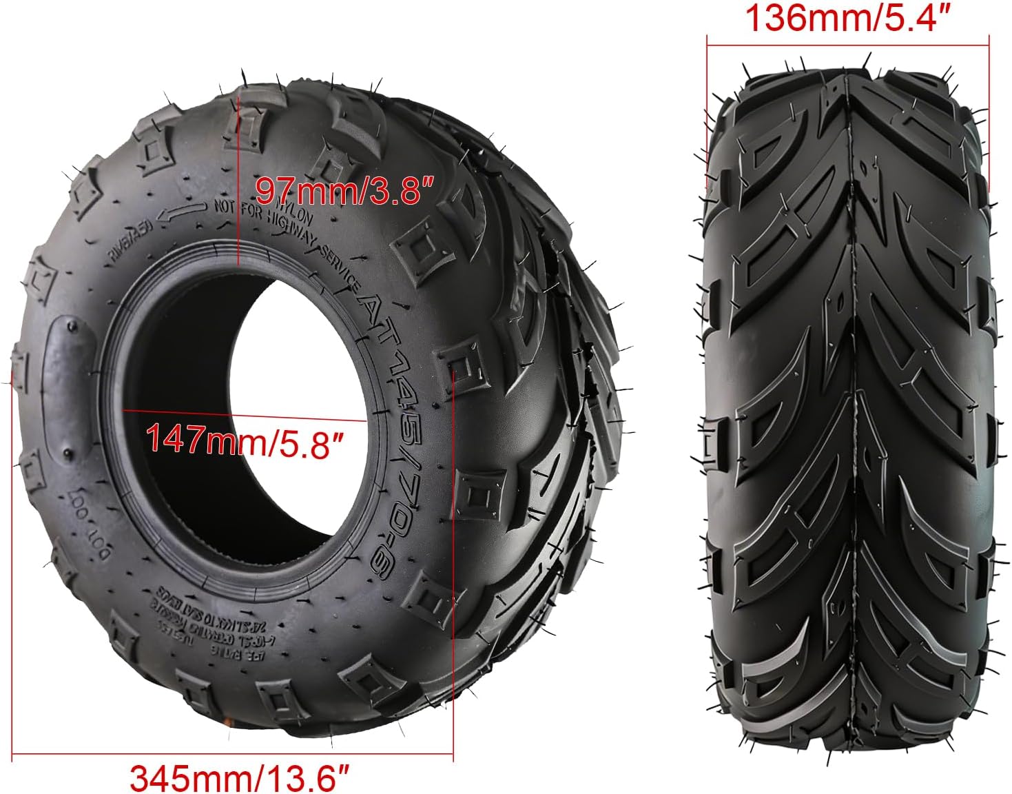 145/70-6 145-70-6 Tires Tubeless Fit For Coleman CC100X CT100U for Baja Doodle Bug DB30 Mini Bike KT196 Go Kart Motovox MBX10 Monster Moto MMB80 Mini Bike Kazuma 110cc ATV Quad Go Kart 2 Pack