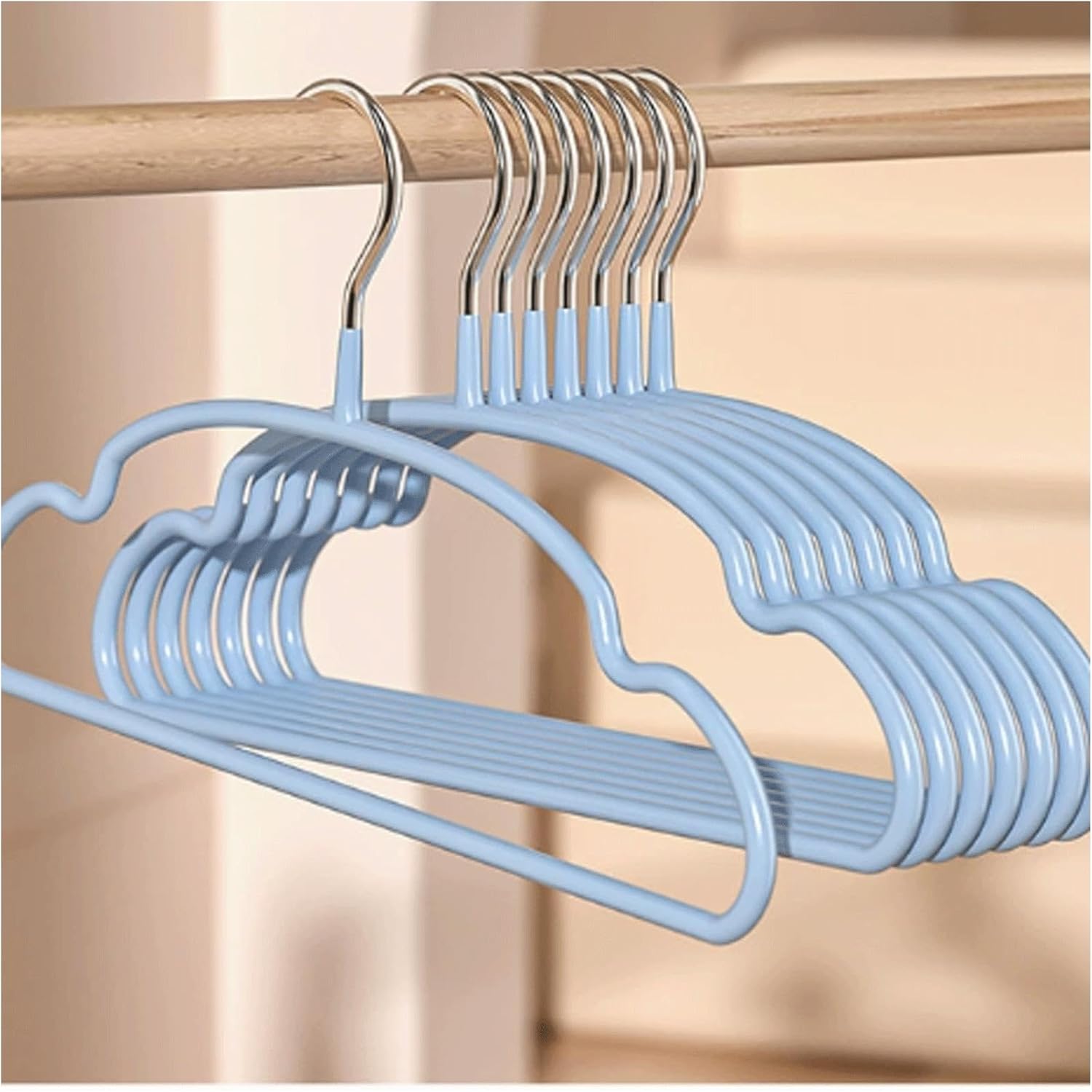 Hangers 10 Packs Children's Clothes Hanger Plastic-Coated Hangers Thick and Non-Slip for Babies and Toddler(Blue)
