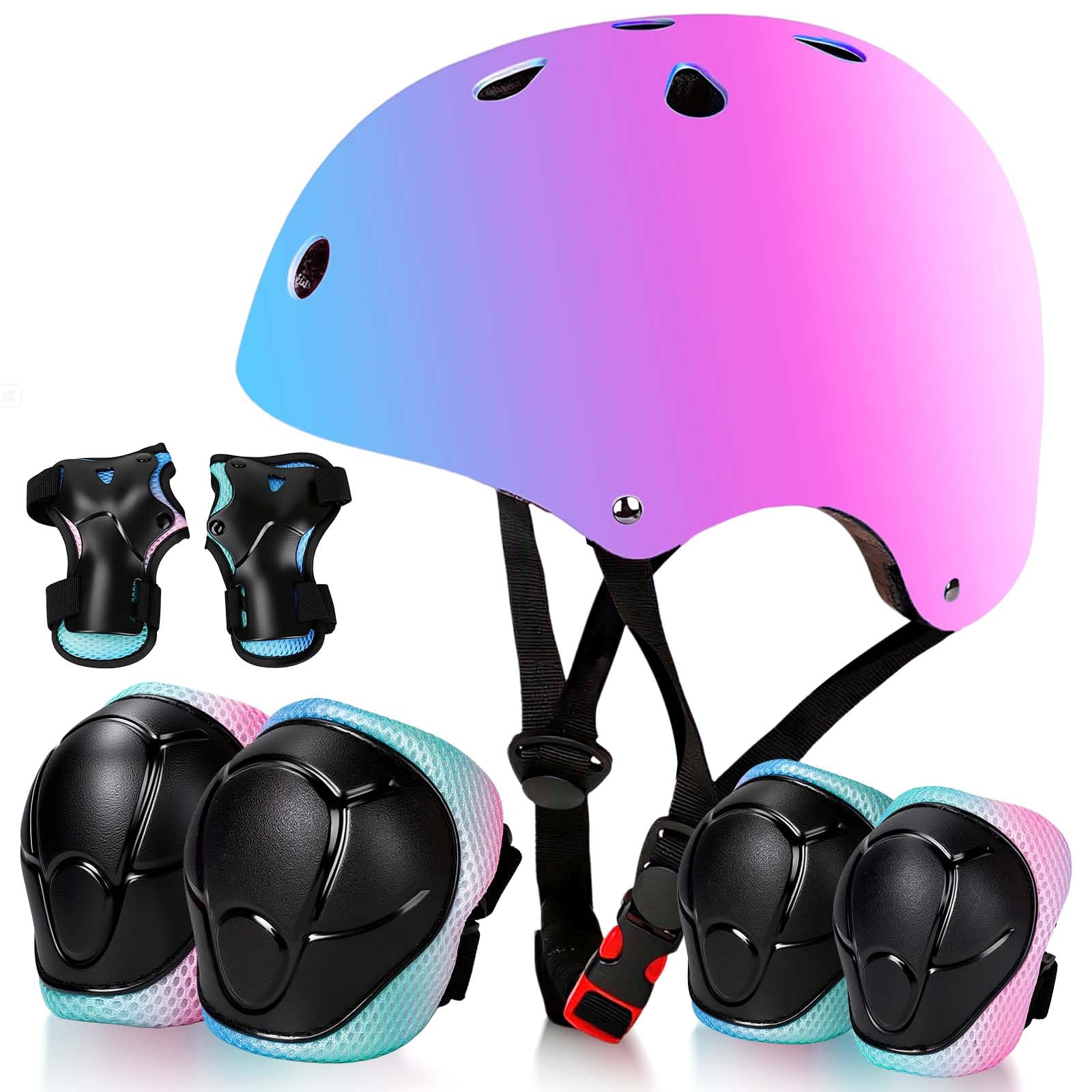 Casque de vélo pour enfants, garçons, filles et adolescents âgés de 3 à 14 ans, y compris coudes, genouillères, poignets, ensemble de protection pour casques pour enfants, vélos, skateboards