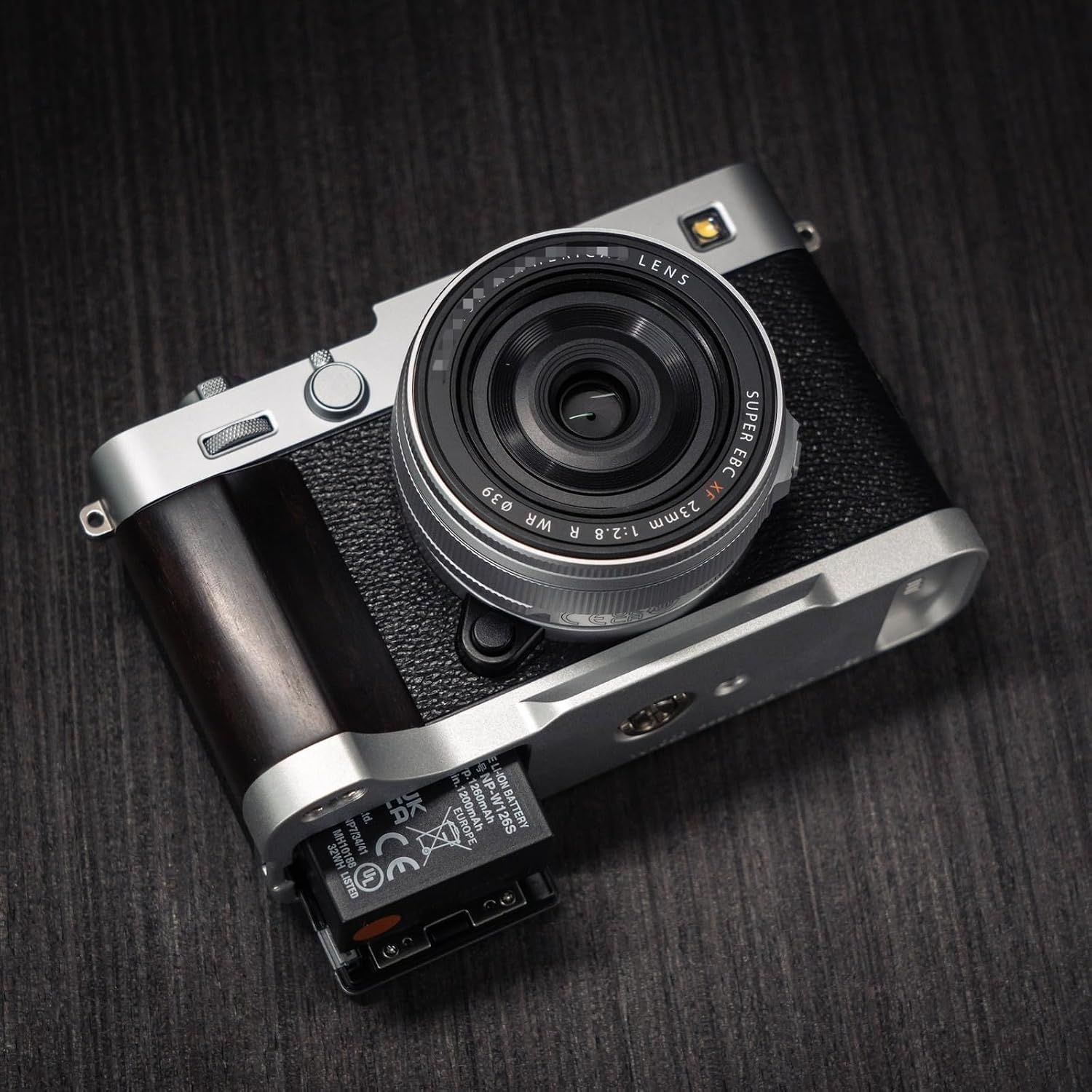 Wood Wooden Aluminum Alloy L Hand Grip Base Plate for Fuji Film XE5 Camera (Ebony + Silver Base (Weight: 64g))