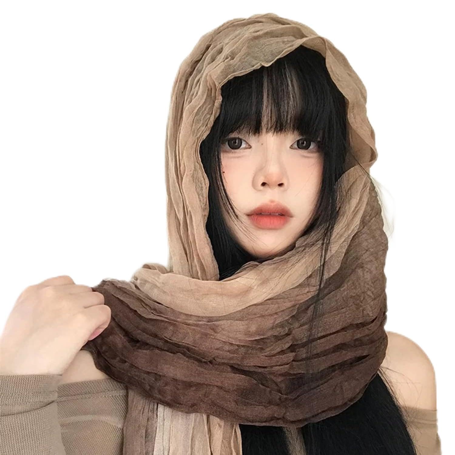 Large Size Wrinkle Scarves Long Pleated Gradient Color Shawl Soft Tie-dye Linen Headscarf Women Winter Long Hijab Scarf