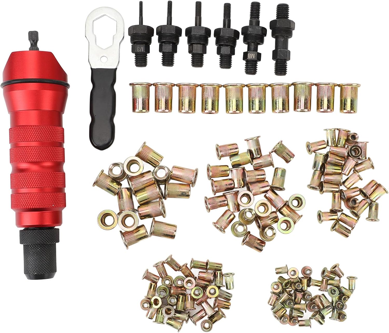 Kit eléctrico adaptador de remaches con 6 cabezales y 150 remaches