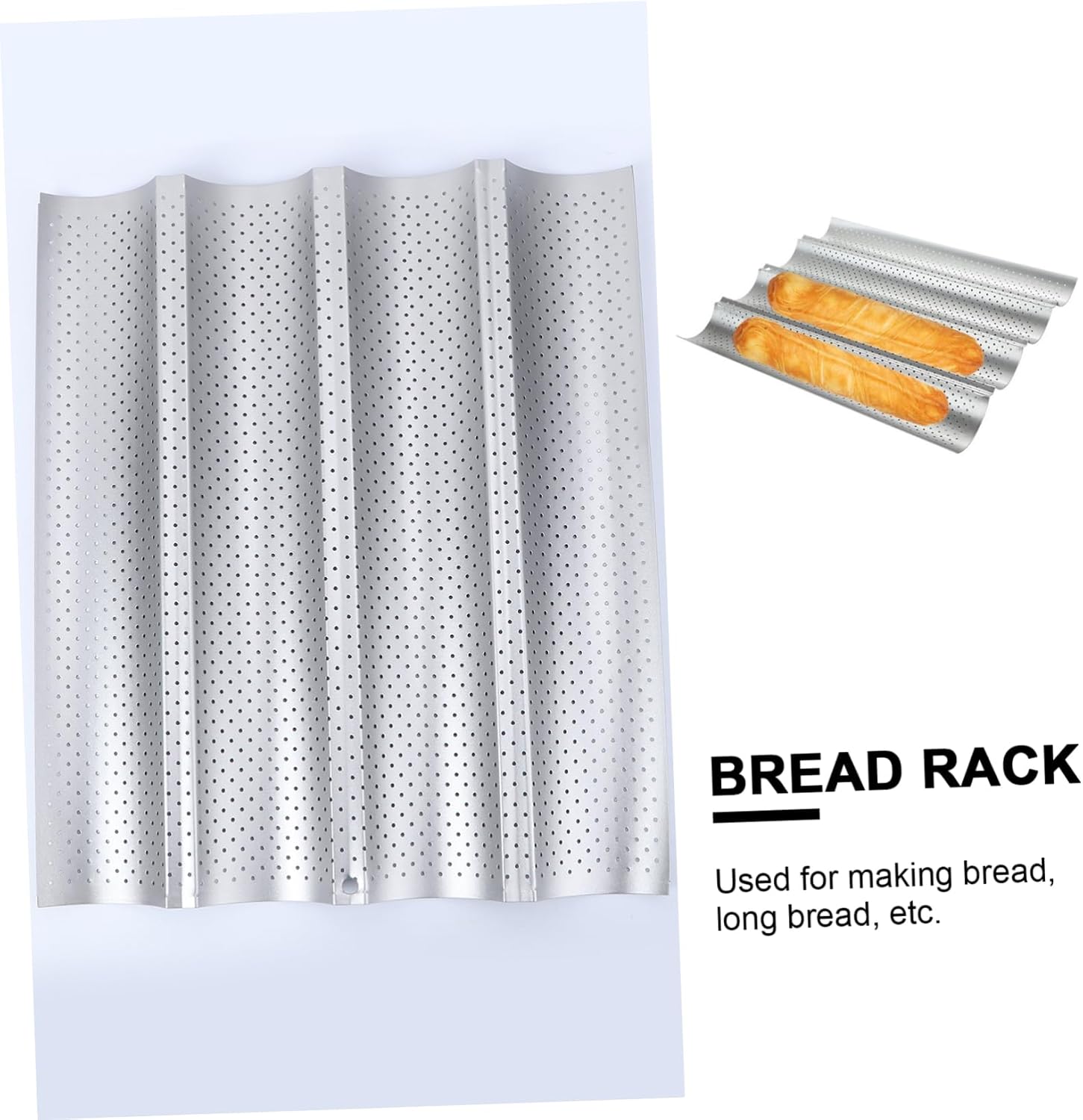 PRETYZOOM Baking Mould Bread Stick Wave Stick Baking Tray for Home Bakery Use French Bread Pan Cavity Design Silver Finish for Fresh