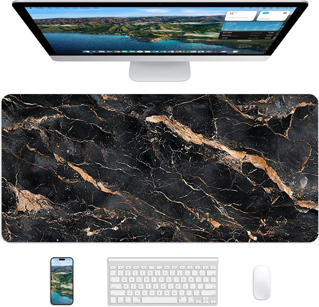 Wxuaixnn Motivo Marmorizzato Tappetino per Mouse Gaming XXL, 160x80cm Tappetino da Scrivania, Nero Mousepad con Bordi Cuciti per Gamer e computer portatilea, Migliora la Precisione e la velocità -9657