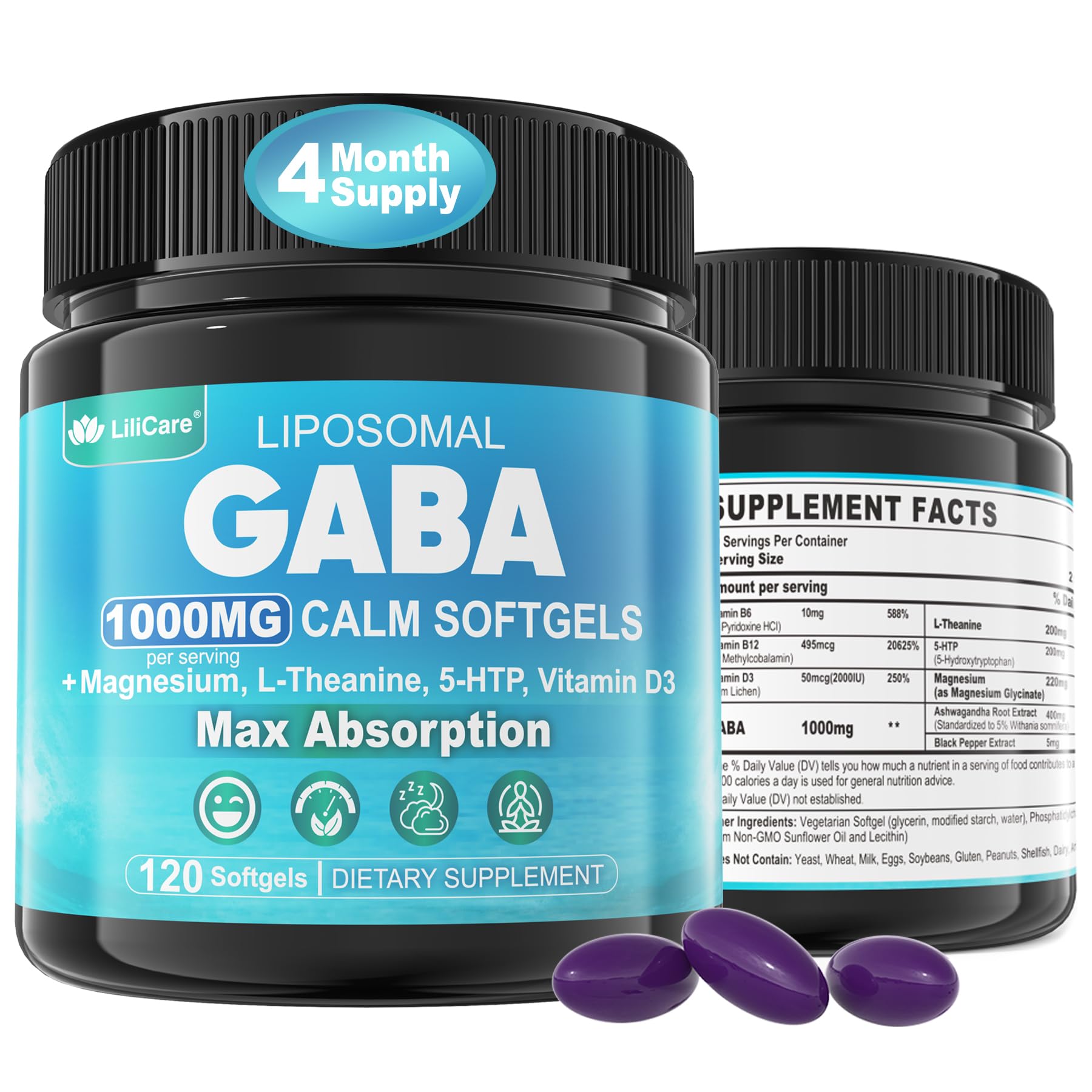 GABA Supplement 1000mg - Melatonin-Free Sleep Aid+Calm Mood Support,120Cts. — Amazon image 7
