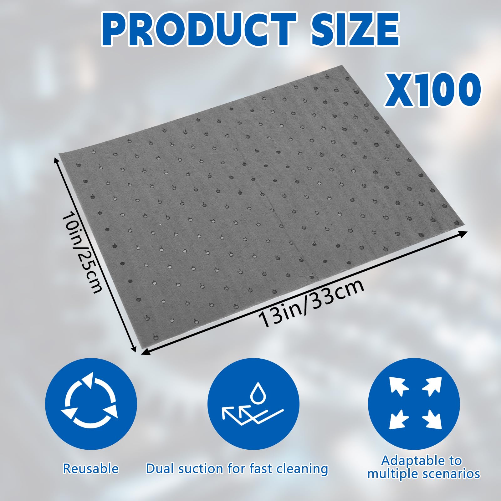 100 Stück Universelle Ölauffangmatte 25 x 33cm Ölauffangmatte werkstatt matte Ölsaugtücher Ölbindematte für Werkstatt, Garage,Schwere Ölabsorptionsblätter Saugmatte für Zuhause, Keller,Garage, Küche