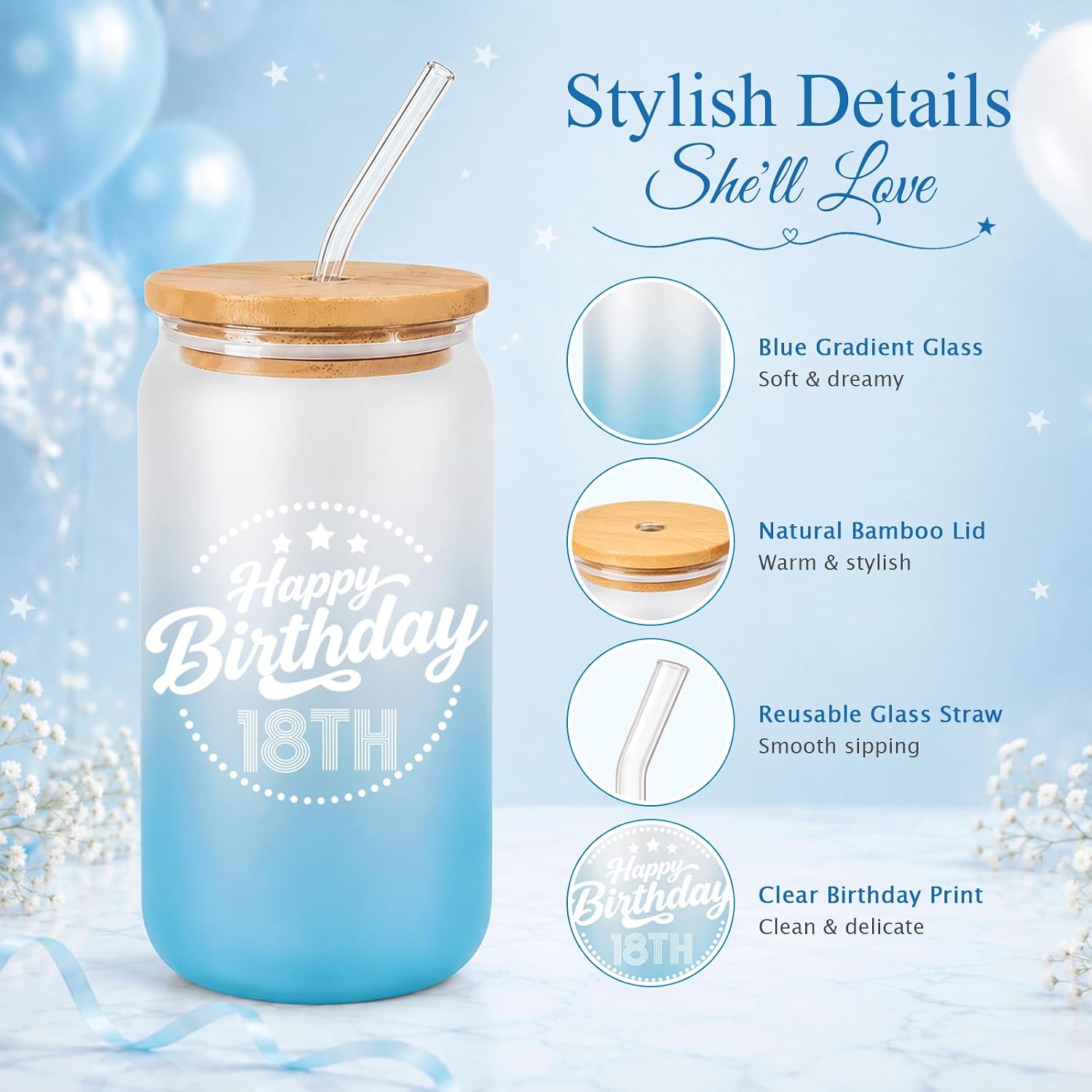 18th Birthday Gifts for Girls, Happy 18th Birthday Glass Cup
