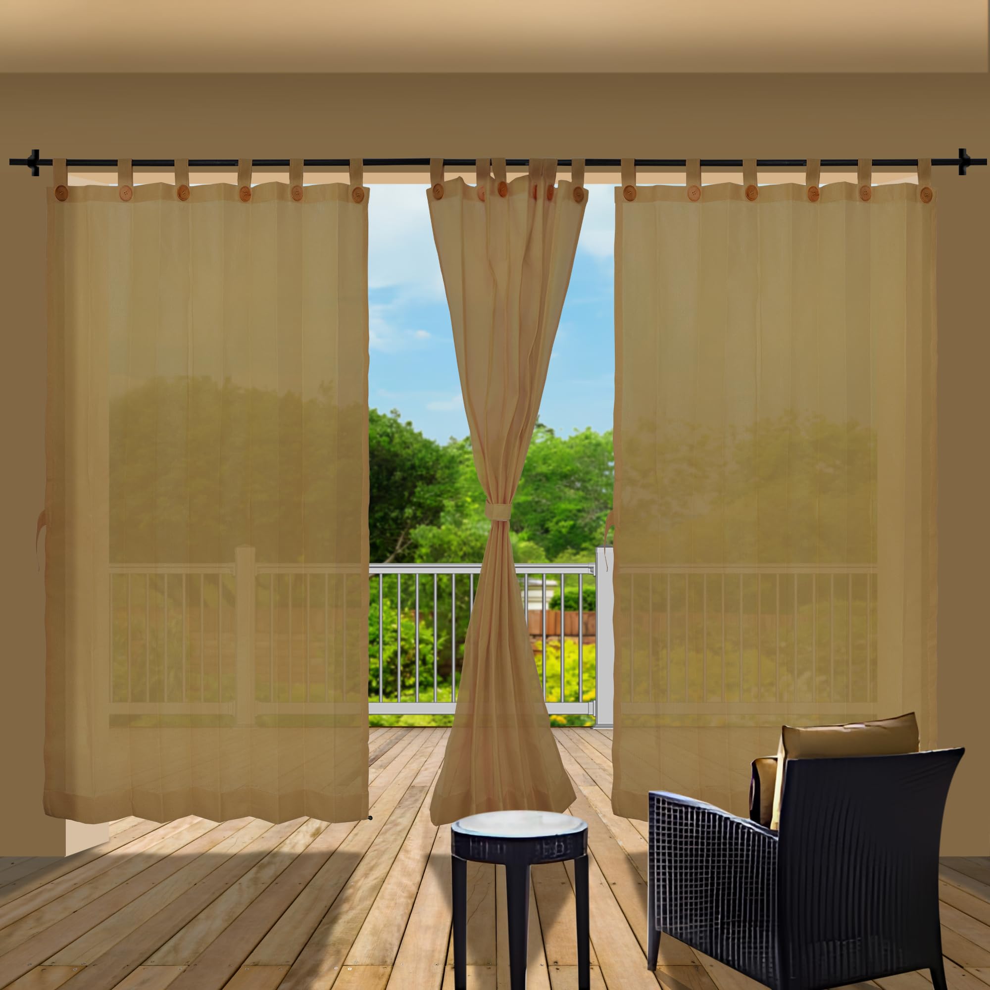 HIPPO Customize Outdoor Curtain Sun & UV Protection for Balcony, Patio, Light Filtering Loop Curtain with Decorative Wooden Buttons 180 GSM Customizable Curtains-image-33