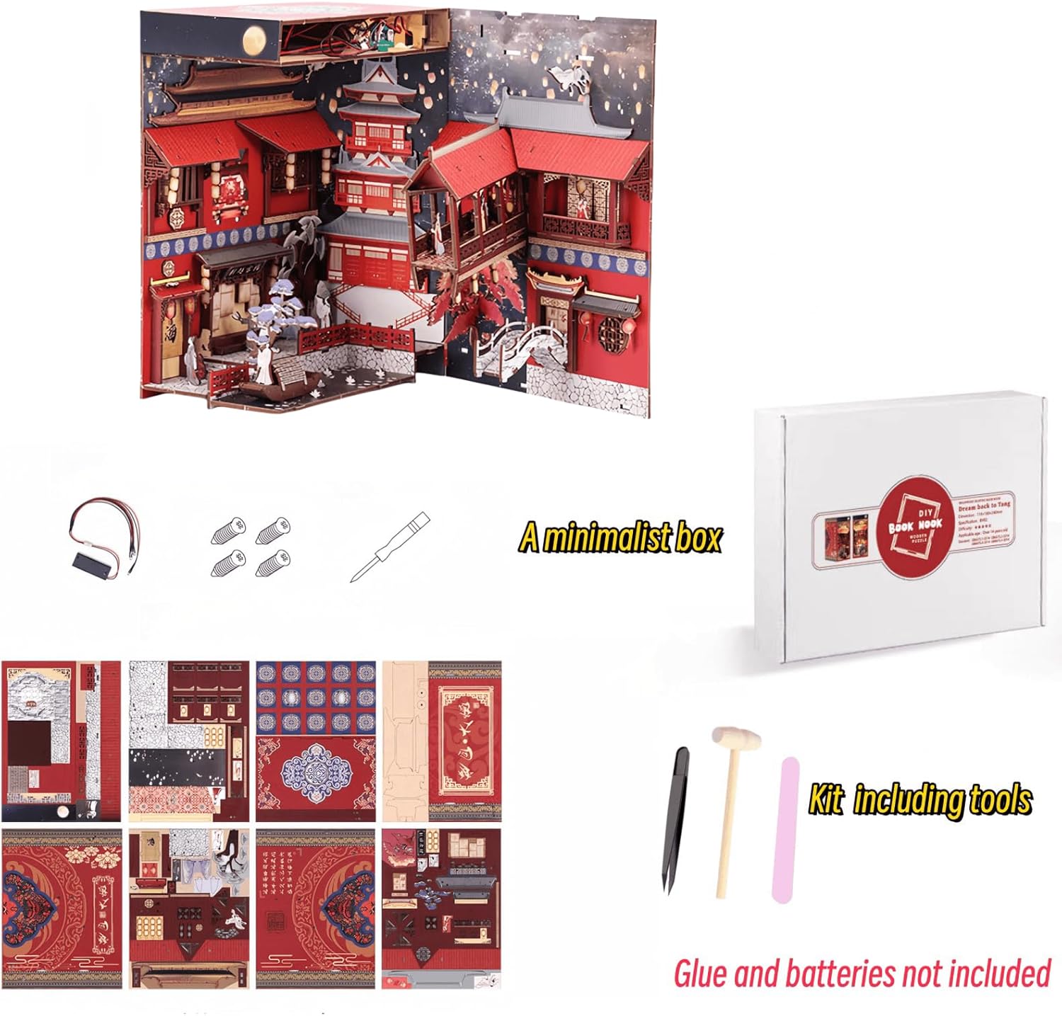 DIY Book Nook Kit Dream of The Tang Dynasty - Classical Chinese Style, Traditional Culture 3D Puzzle, Handcrafted Bookend for Adult