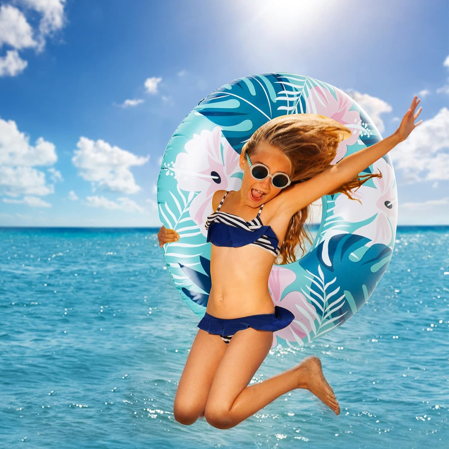 BUYMAX Inflatable Pool Floats, 35.4 inch Swimming Ring, Medium-Sized Swim Tube for Kids and Adults, Pool Inner Tubes for Pool & Beach, Floating Ring for Party and Gift
