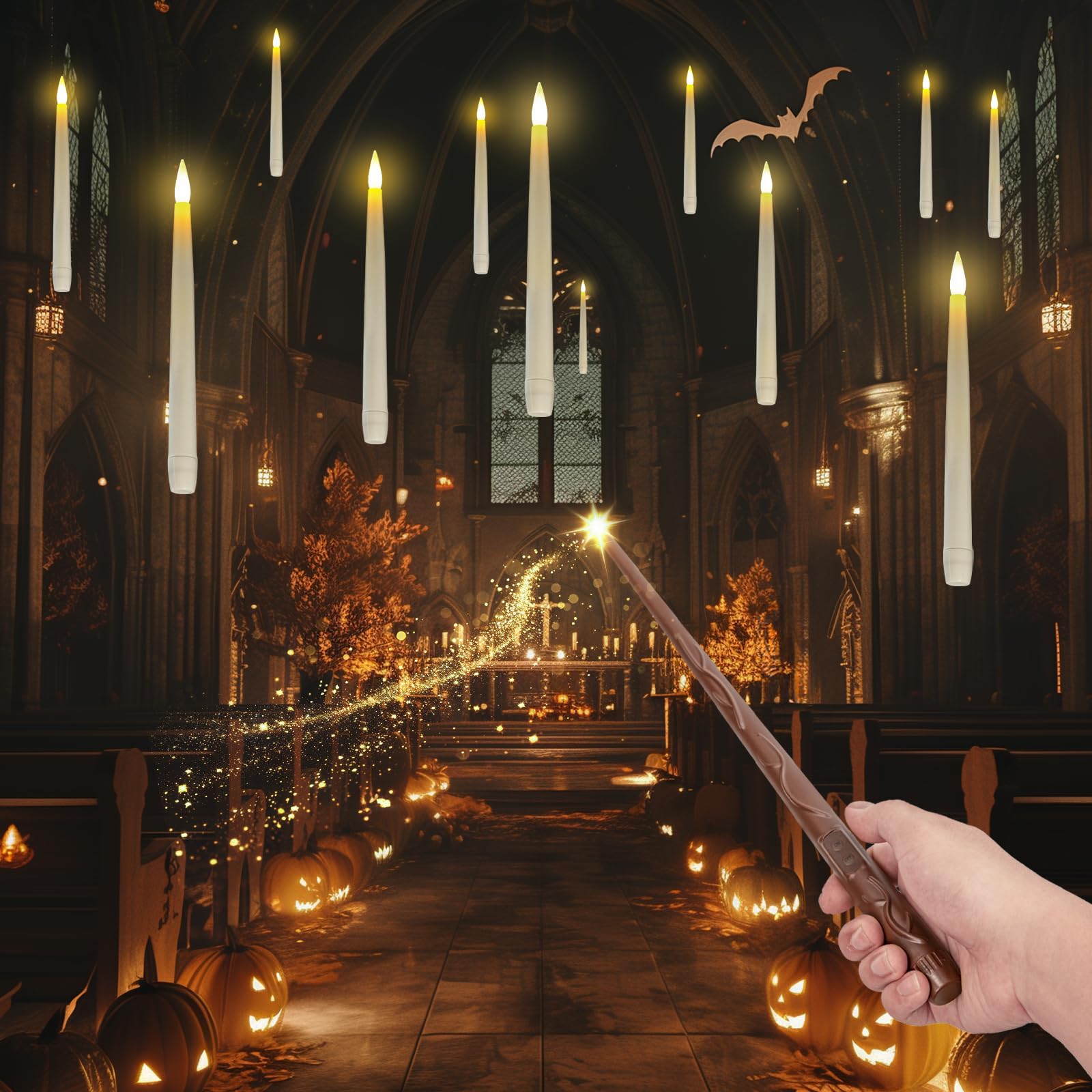 Homemory 10PCS Floating Candles with Wand Remote, Magic Hanging Candles with String, Flickering Warm Light Halloween Flo — deal on Shopping With Noya
